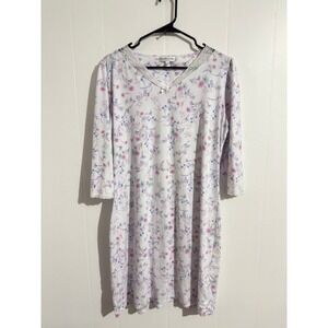 Miss Elaine  Bundle of 2 Floral Lace Trim V-Neck Nightgown 3/4 Sleevel L